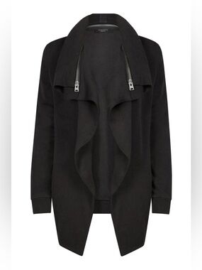 AllSaints Dahlia Sweatshirt Womens Small Black Funnel Neck Asymmetrical Zip